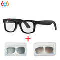 Vira Sight AI Smart Glasses in Matte Black, shown with two clip-on lens sets