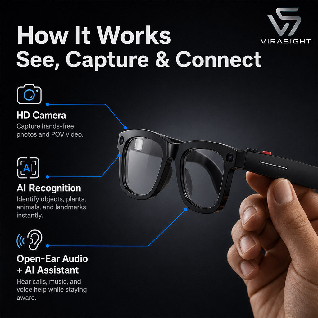 How Vira Sight works: HD camera, AI recognition, open ear audio
