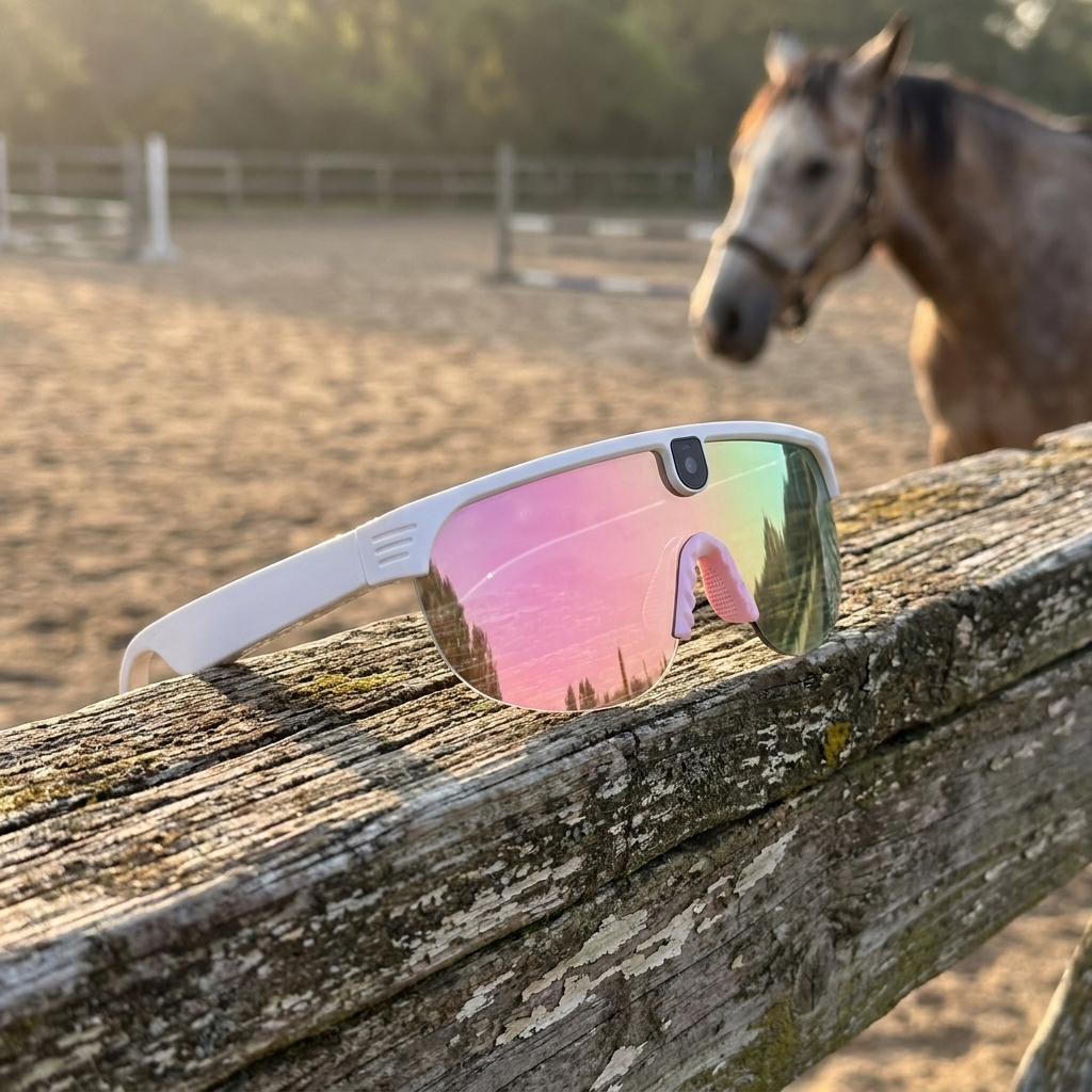 Vira POV camera glasses in pink with mirrored lens