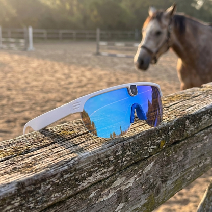 Vira POV camera glasses in blue with mirrored lens