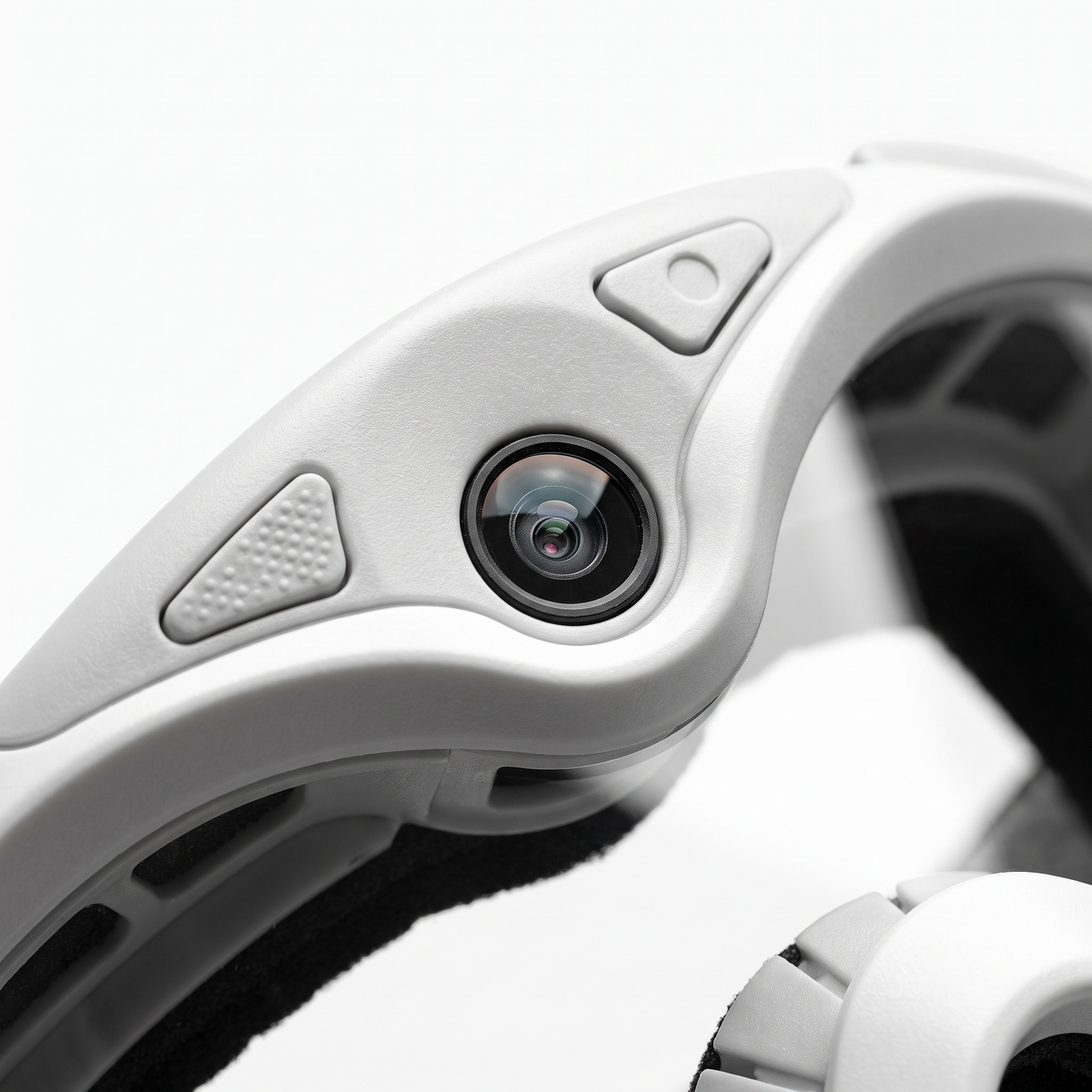 Close-up of camera lens on the goggle frame